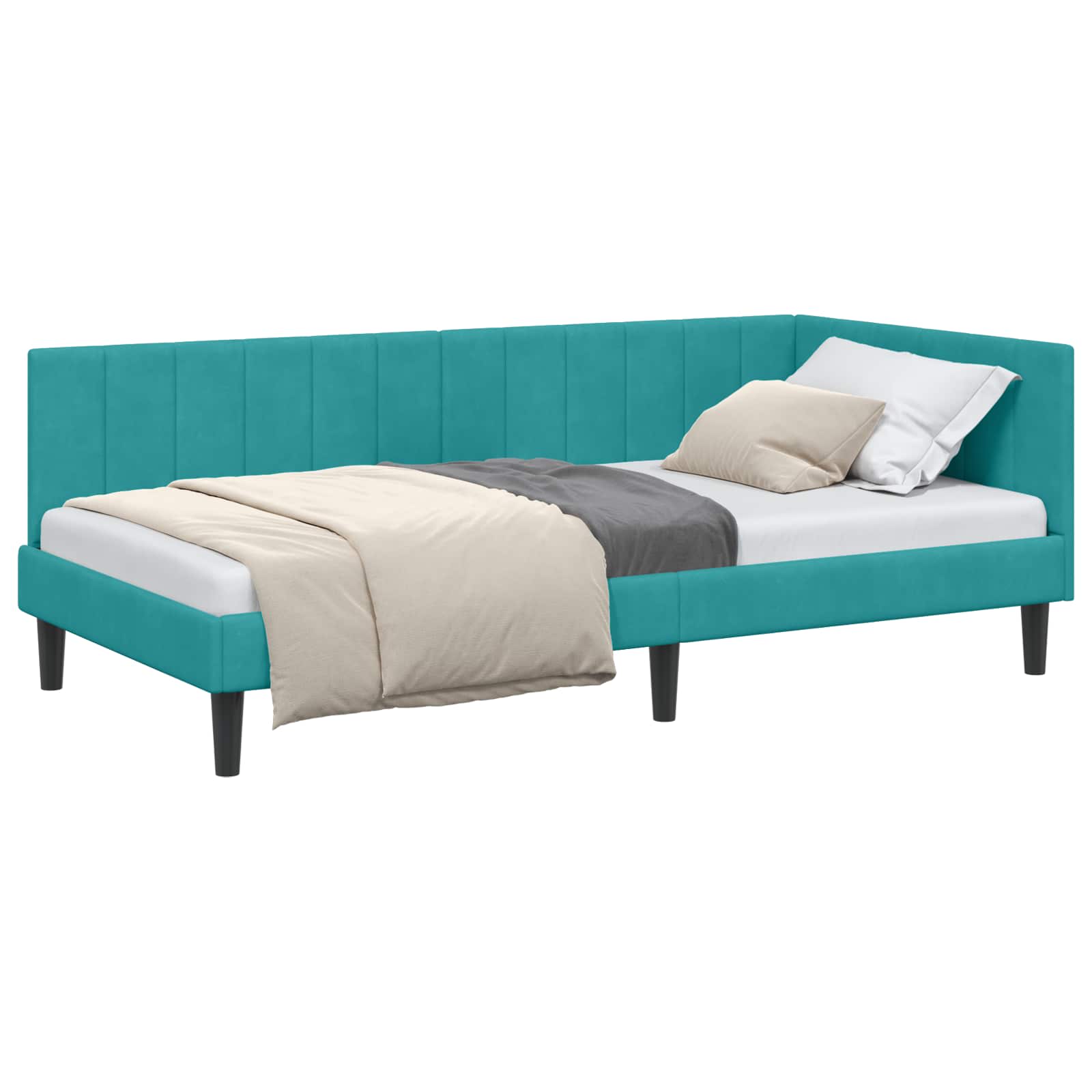 Eckbettgestell mit Kopfteil Türkis 100 cm x 200 cm Samt