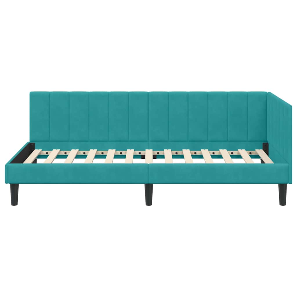 Eckbettgestell mit Kopfteil Türkis 100 cm x 200 cm Samt