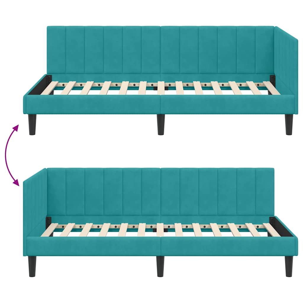 Eckbettgestell mit Kopfteil Türkis 100 cm x 200 cm Samt