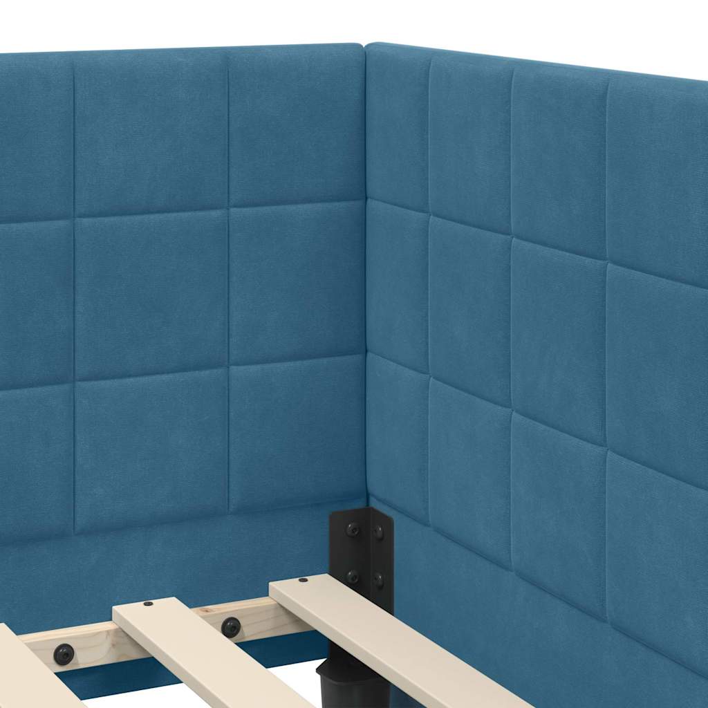 Eckbettgestell mit Kopfteil Blau 80 cm x 200 cm Samt