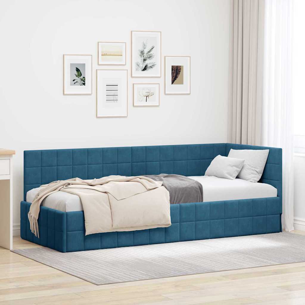 Eckbettgestell mit Kopfteil Blau 80 cm x 200 cm Samt