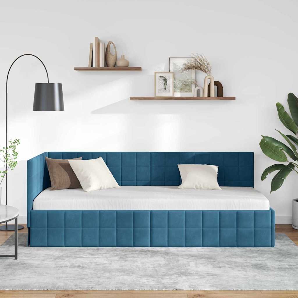 Eckbettgestell mit Kopfteil Blau 80 cm x 200 cm Samt
