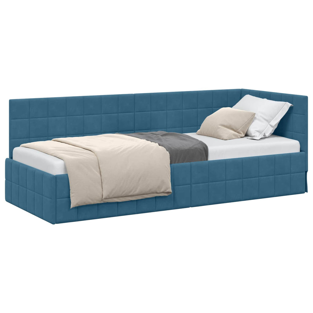 Eckbettgestell mit Kopfteil Blau 80 cm x 200 cm Samt