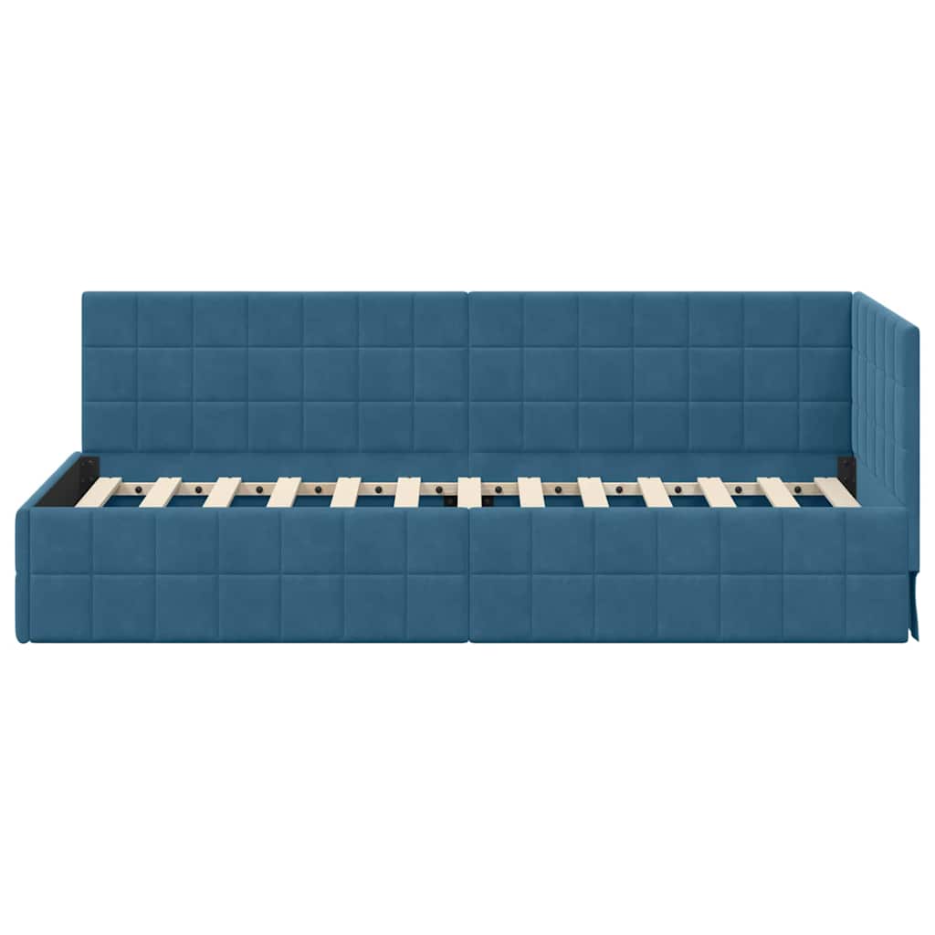 Eckbettgestell mit Kopfteil Blau 80 cm x 200 cm Samt