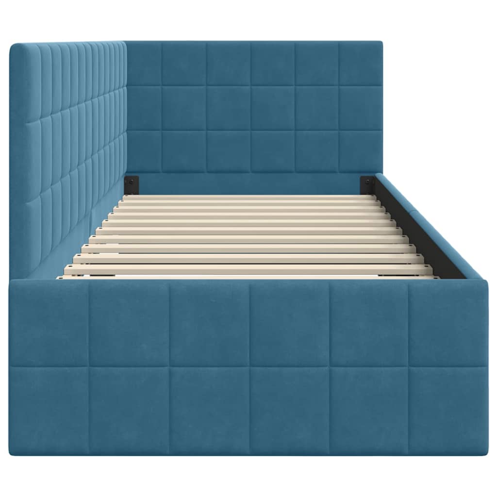 Eckbettgestell mit Kopfteil Blau 80 cm x 200 cm Samt