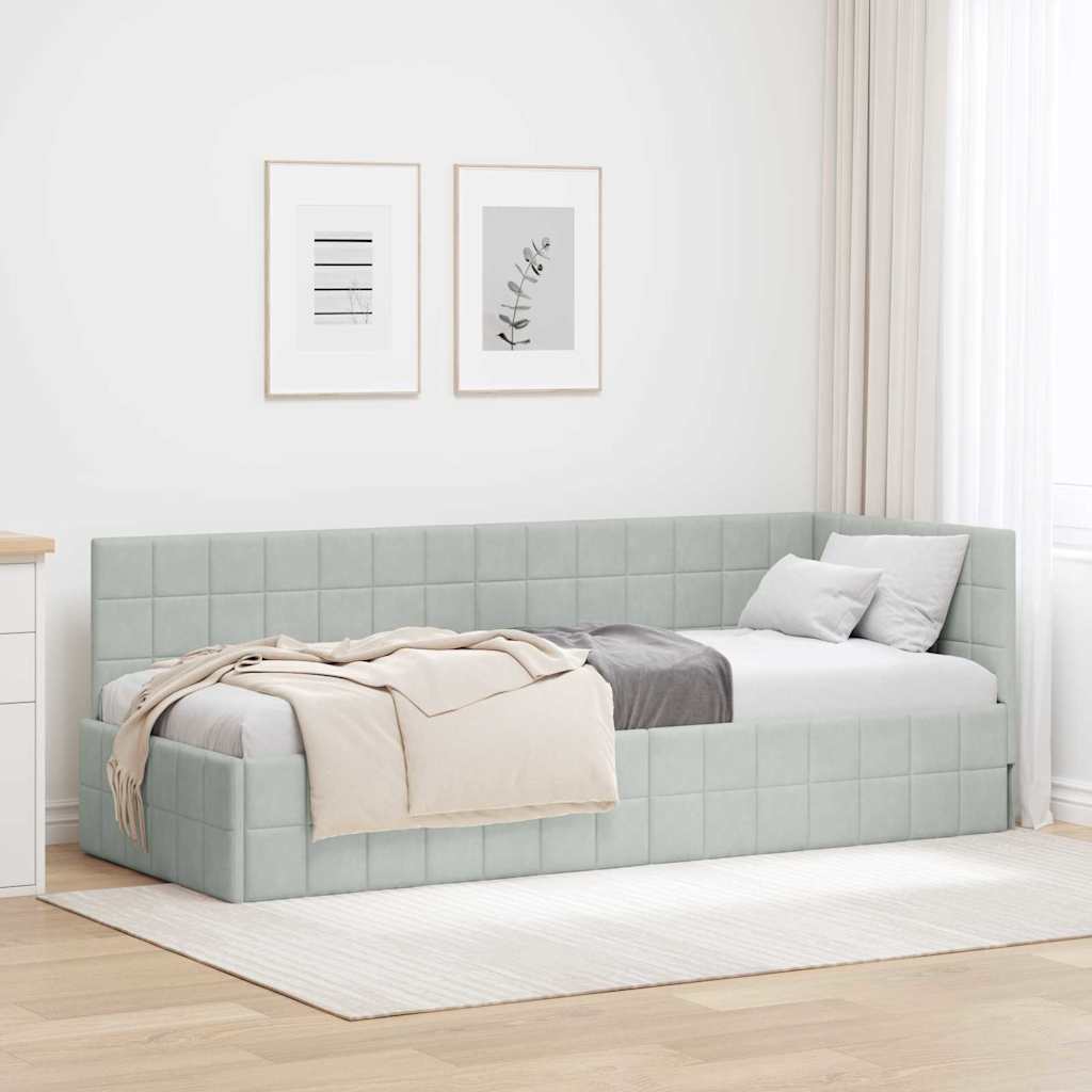 Eckbettgestell mit Kopfteil Hellgrau 80 cm x 200 cm Samt