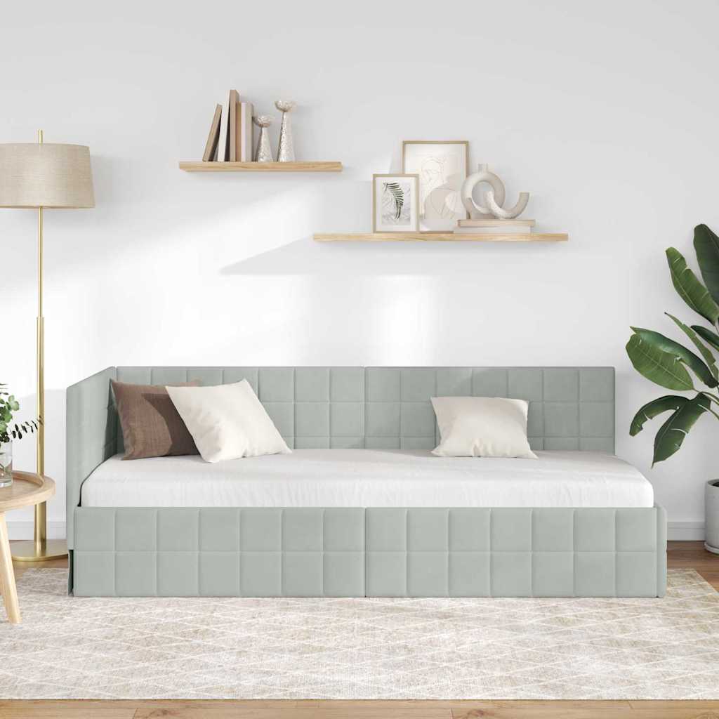Eckbettgestell mit Kopfteil Hellgrau 80 cm x 200 cm Samt