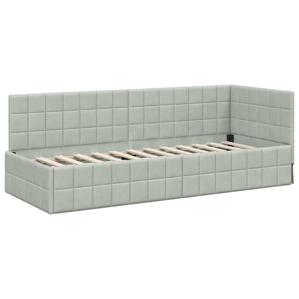 Eckbettgestell mit Kopfteil Hellgrau 80 cm x 200 cm Samt