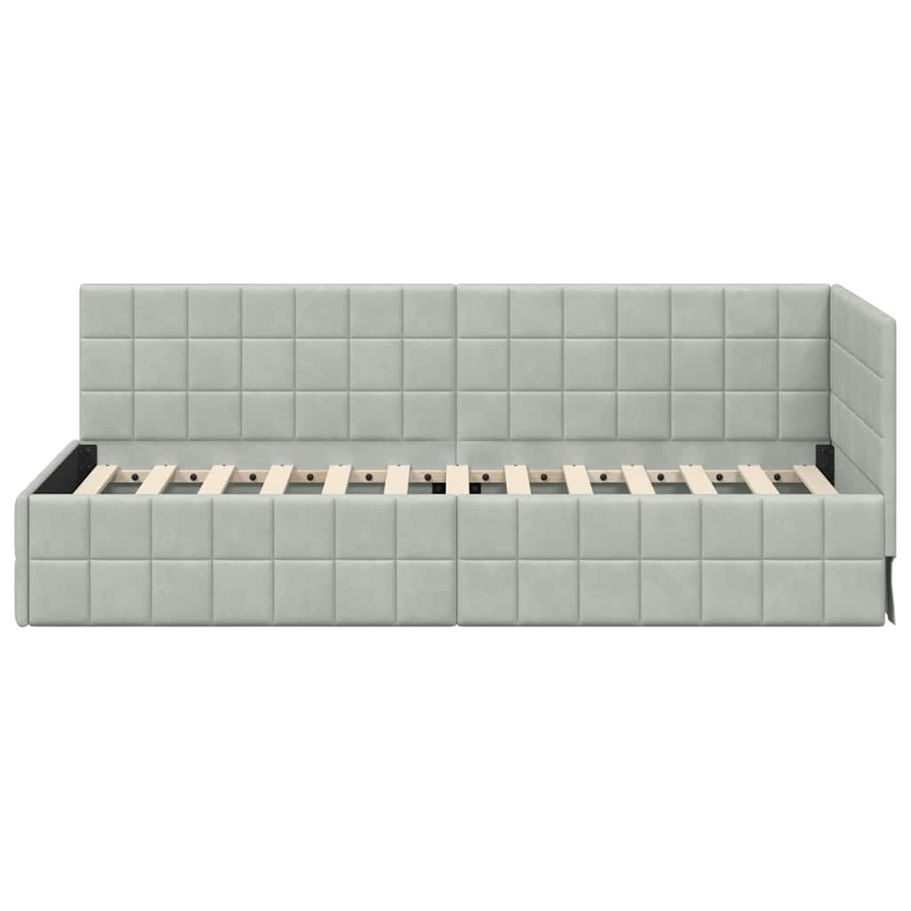 Eckbettgestell mit Kopfteil Hellgrau 80 cm x 200 cm Samt
