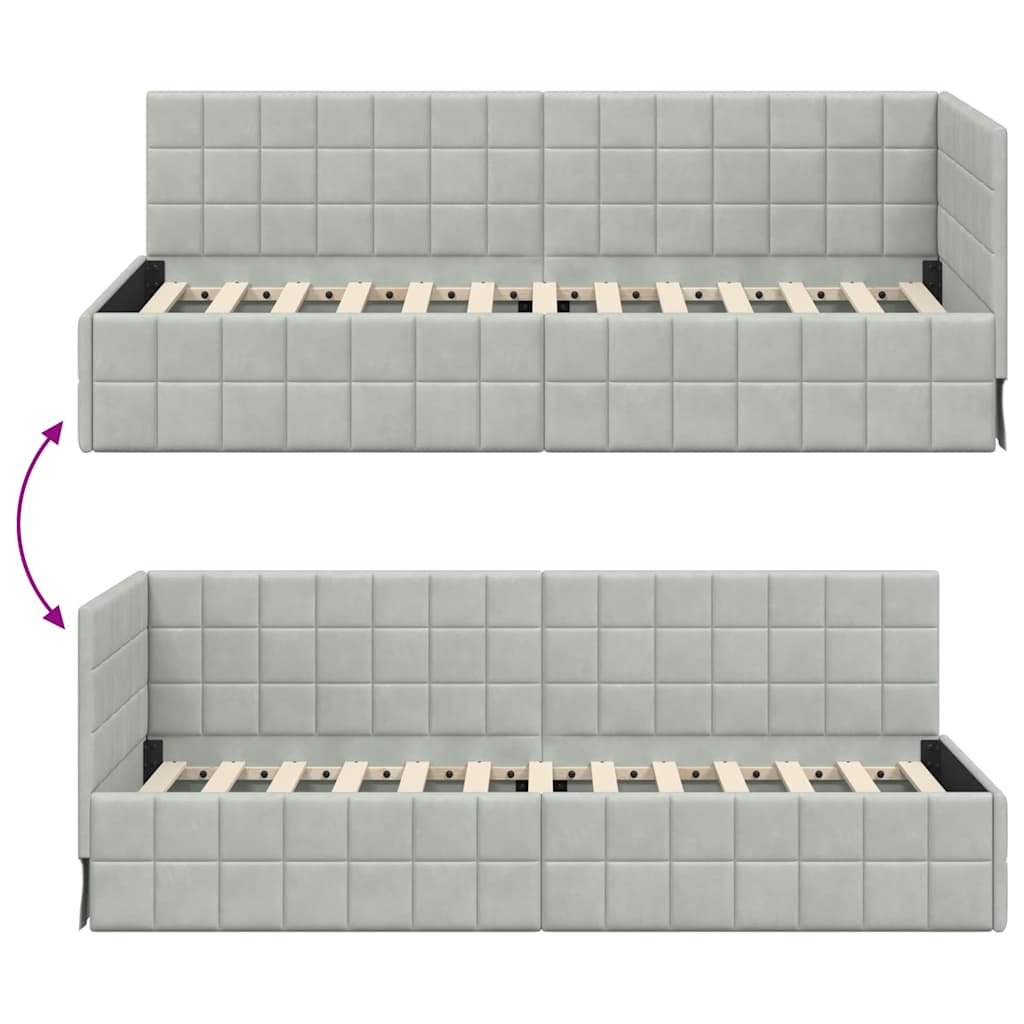 Eckbettgestell mit Kopfteil Hellgrau 80 cm x 200 cm Samt