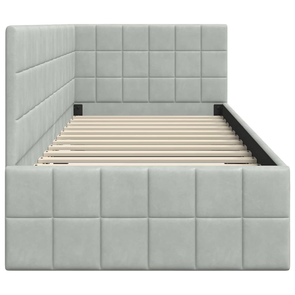 Eckbettgestell mit Kopfteil Hellgrau 80 cm x 200 cm Samt