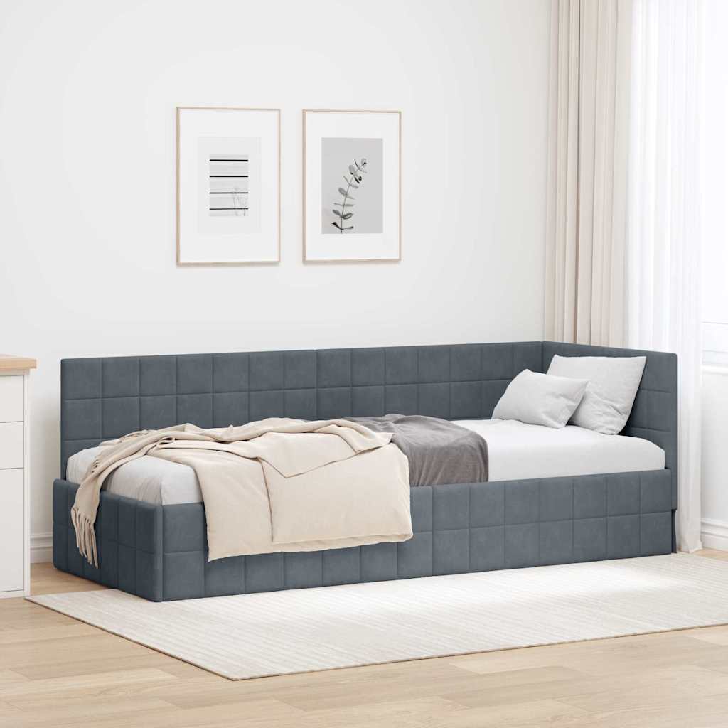 Eckbettgestell mit Kopfteil Dunkelgrau 80 cm x 200 cm Samt
