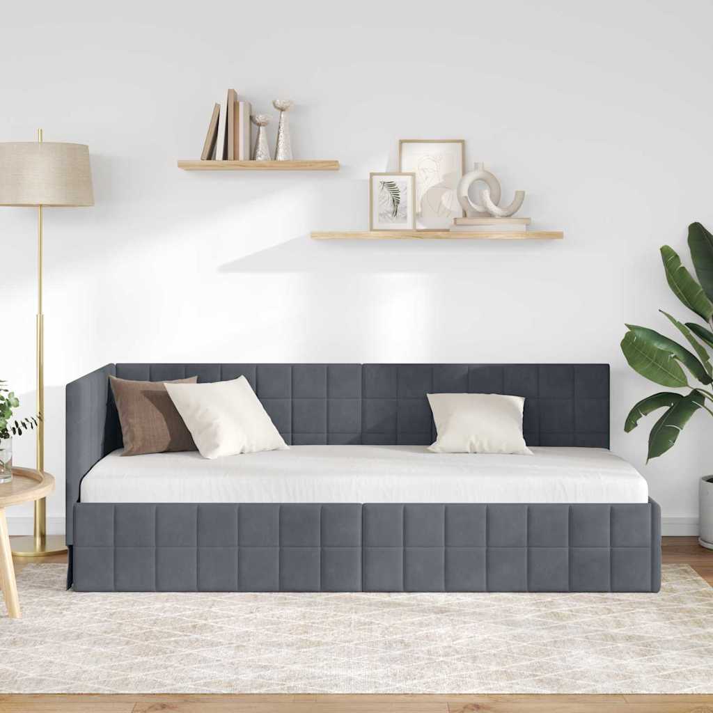 Eckbettgestell mit Kopfteil Dunkelgrau 80 cm x 200 cm Samt