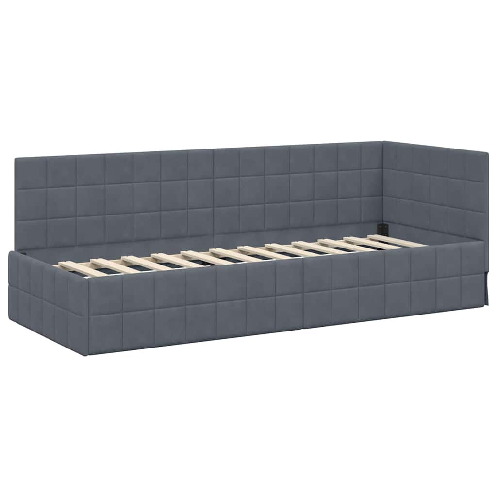 Eckbettgestell mit Kopfteil Dunkelgrau 80 cm x 200 cm Samt