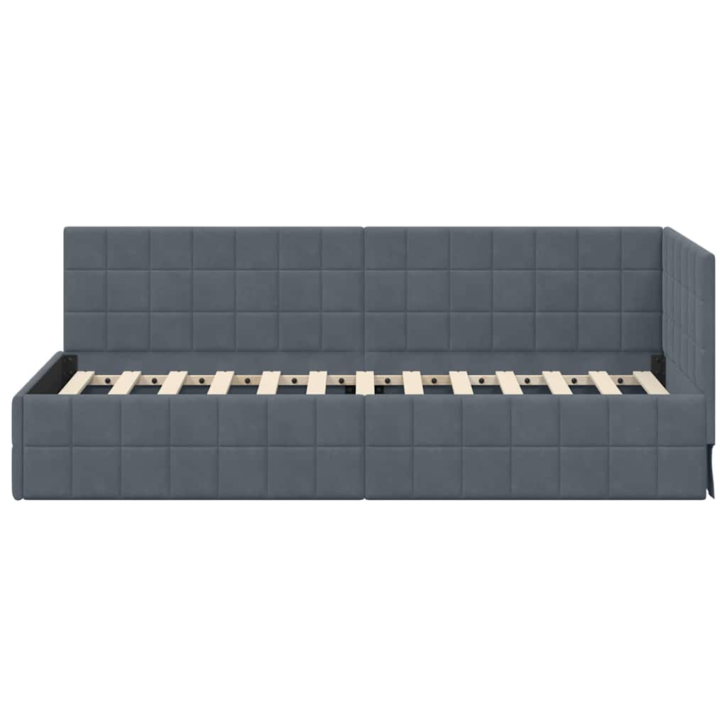 Eckbettgestell mit Kopfteil Dunkelgrau 80 cm x 200 cm Samt