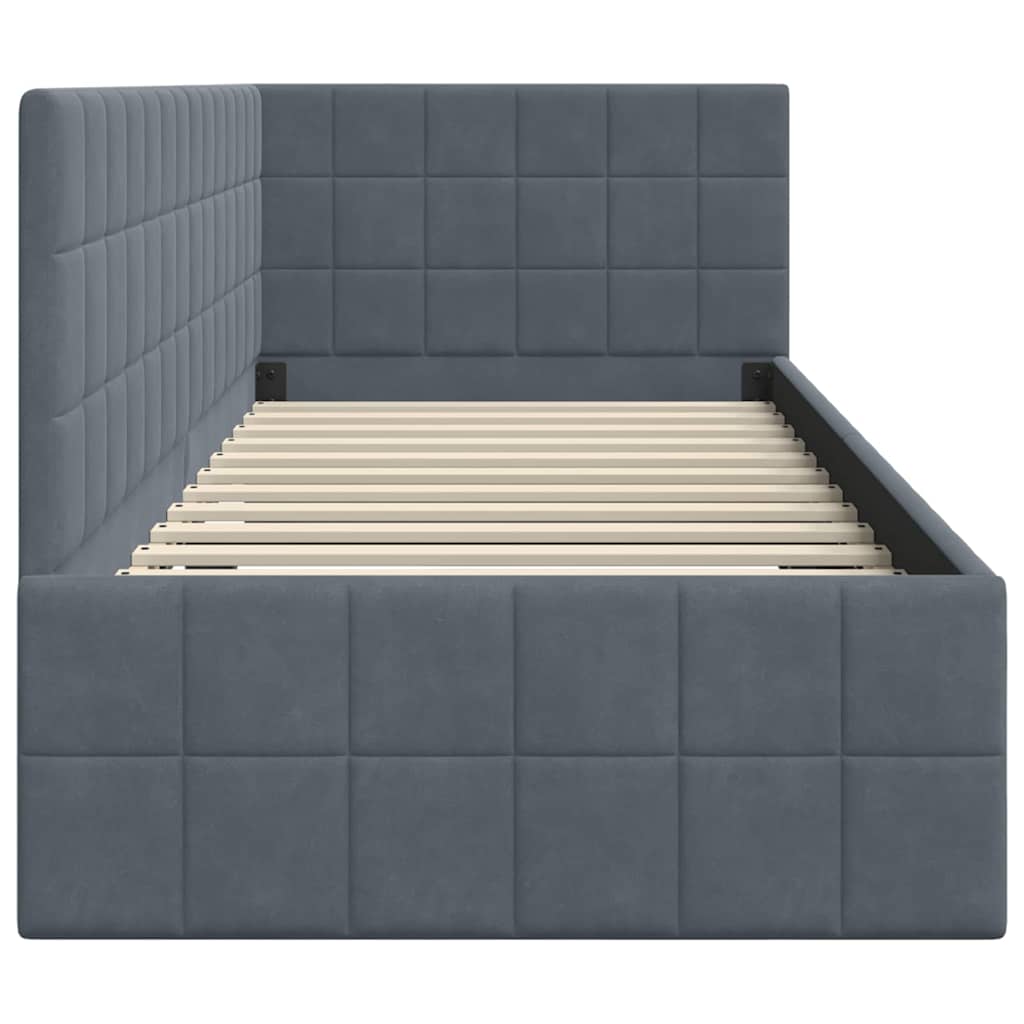Eckbettgestell mit Kopfteil Dunkelgrau 80 cm x 200 cm Samt
