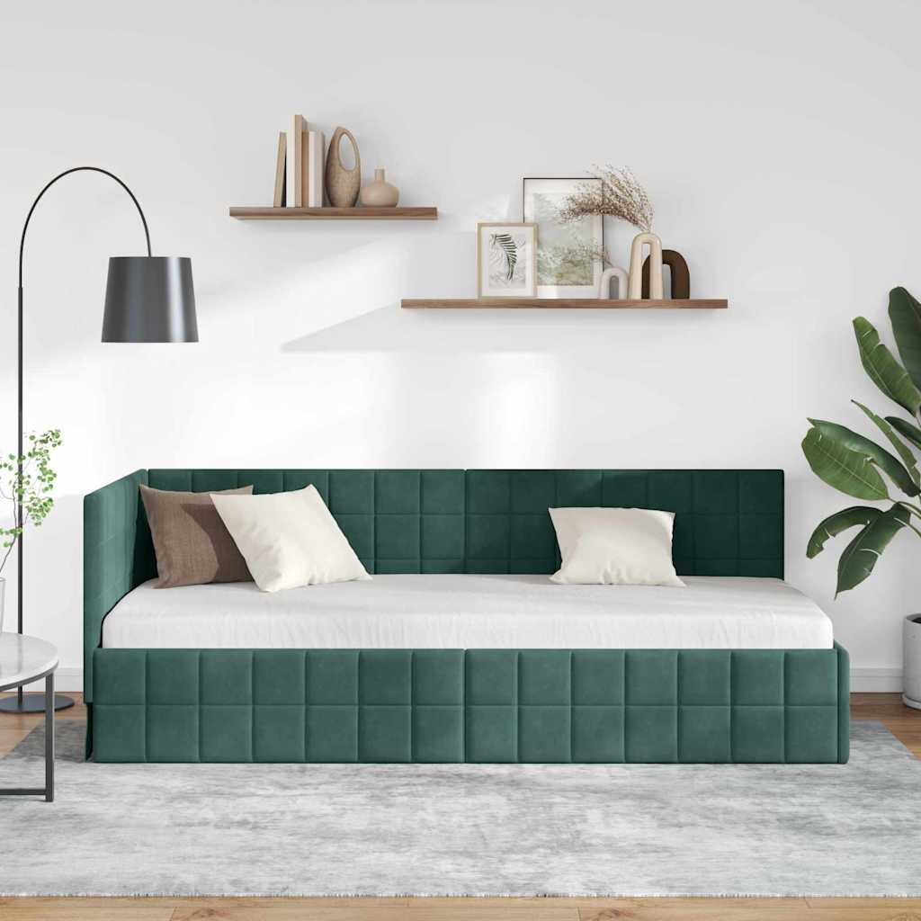 Eckbettgestell mit Kopfteil Dunkelgrün 80 cm x 200 cm Samt