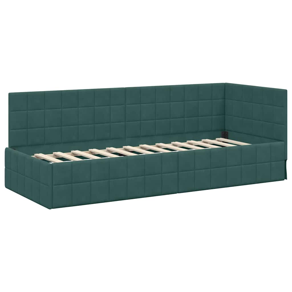 Eckbettgestell mit Kopfteil Dunkelgrün 80 cm x 200 cm Samt