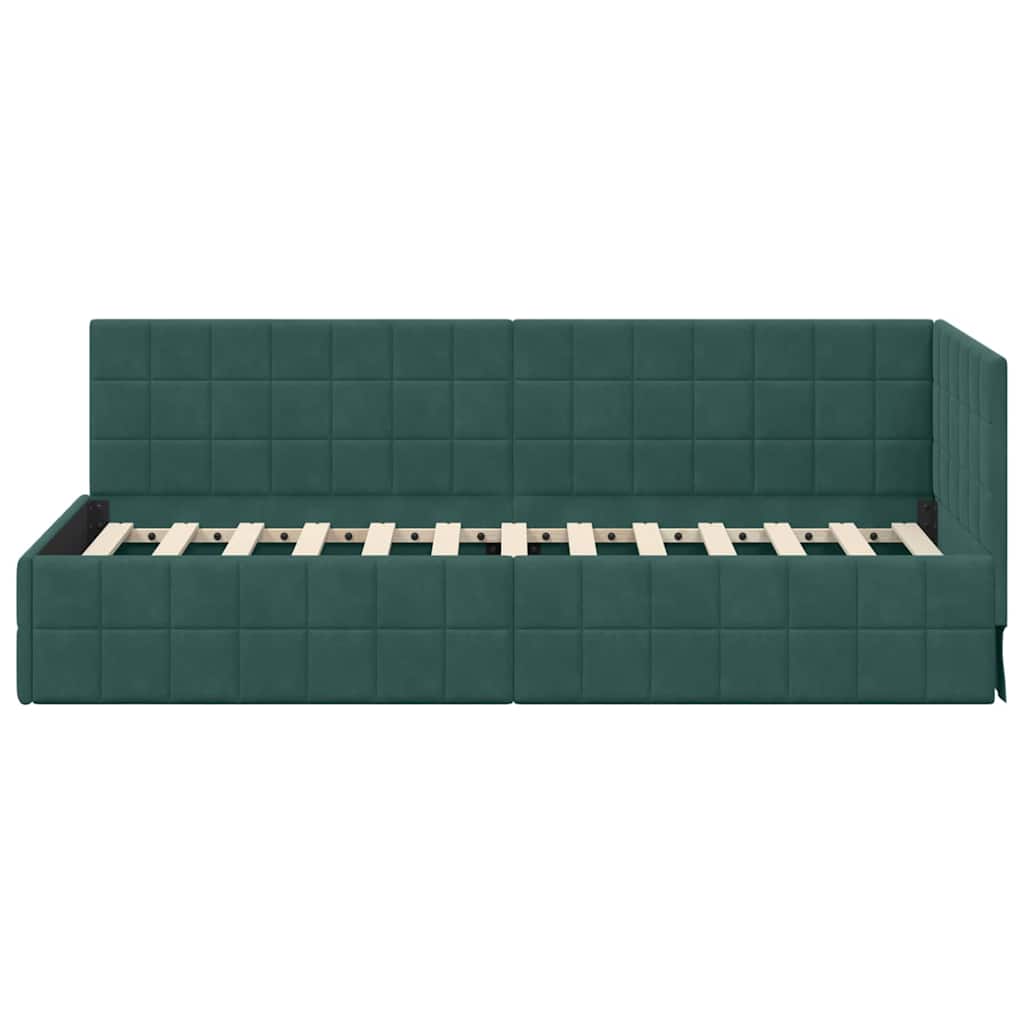 Eckbettgestell mit Kopfteil Dunkelgrün 80 cm x 200 cm Samt