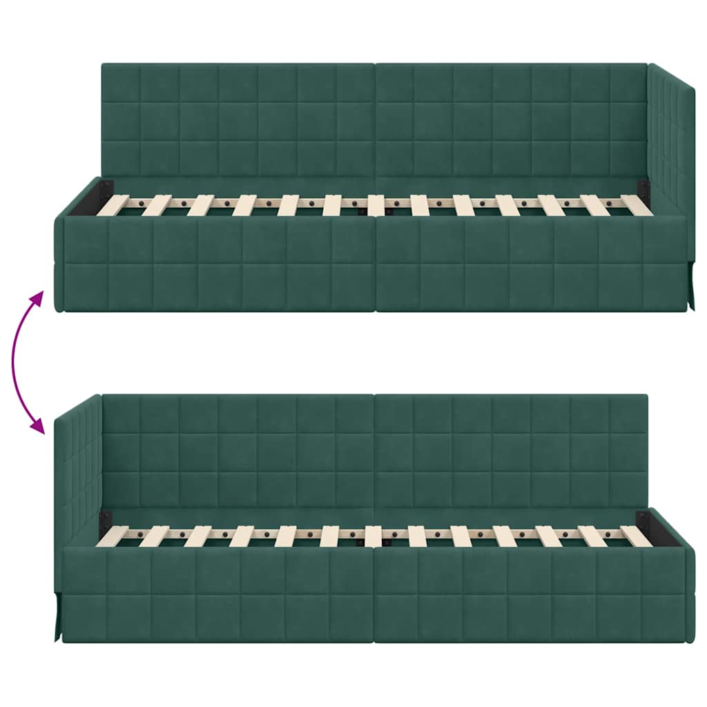 Eckbettgestell mit Kopfteil Dunkelgrün 80 cm x 200 cm Samt