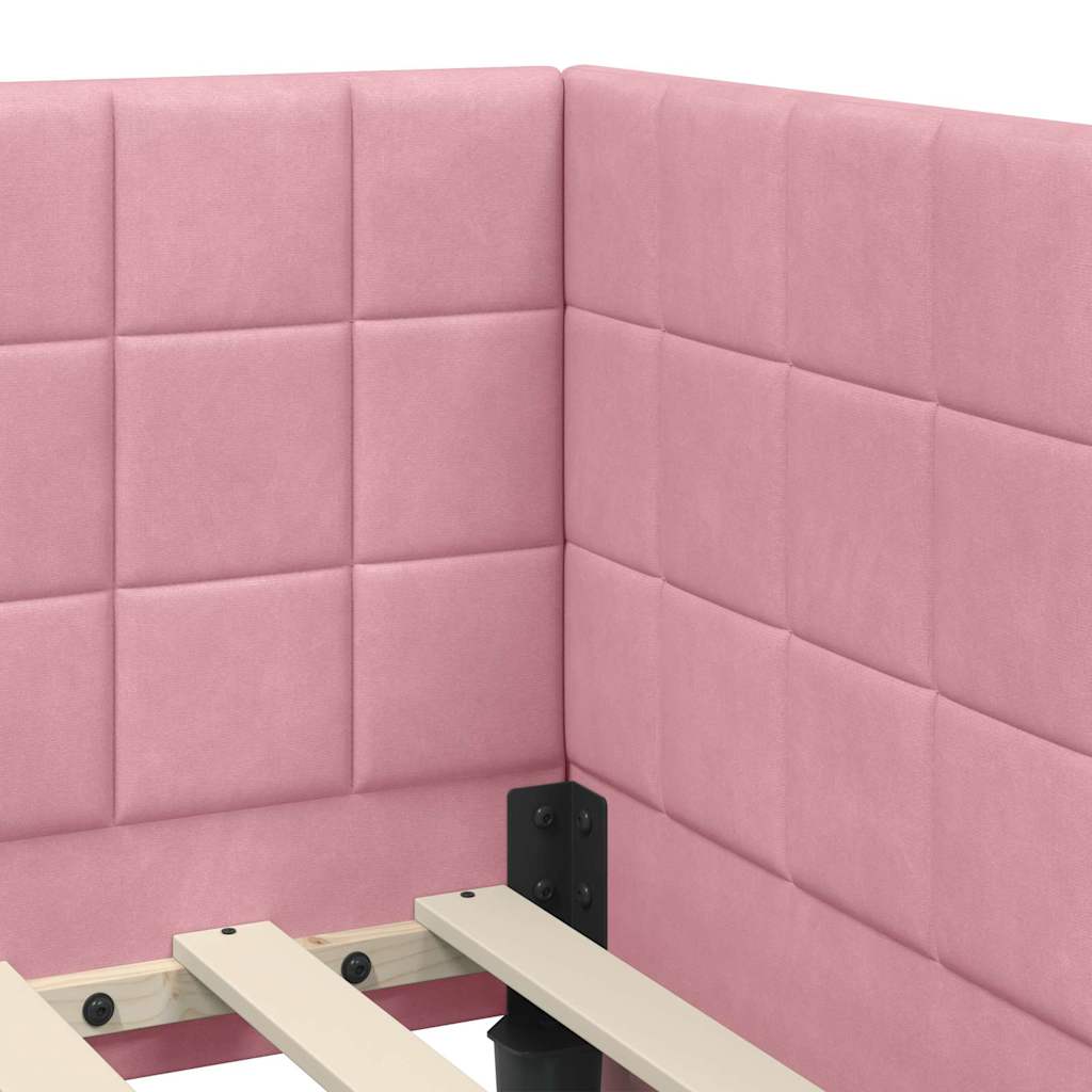 Eckbettgestell mit Kopfteil Rosa 80 cm x 200 cm Samt