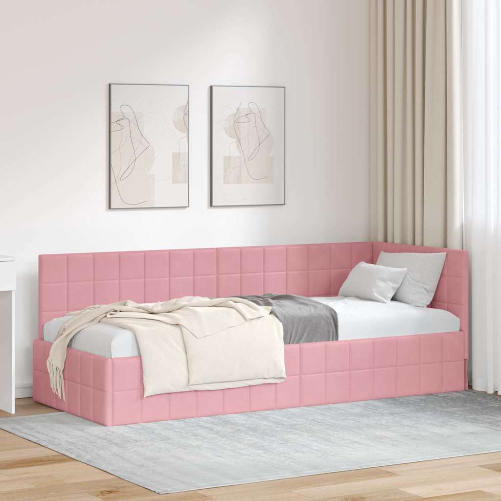 Eckbettgestell mit Kopfteil Rosa 80 cm x 200 cm Samt