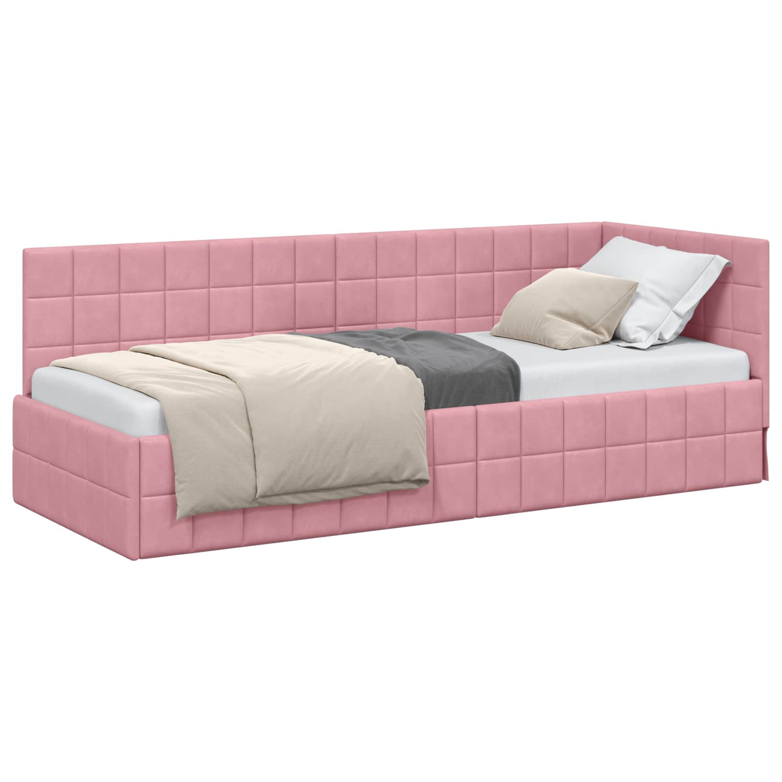 Eckbettgestell mit Kopfteil Rosa 80 cm x 200 cm Samt
