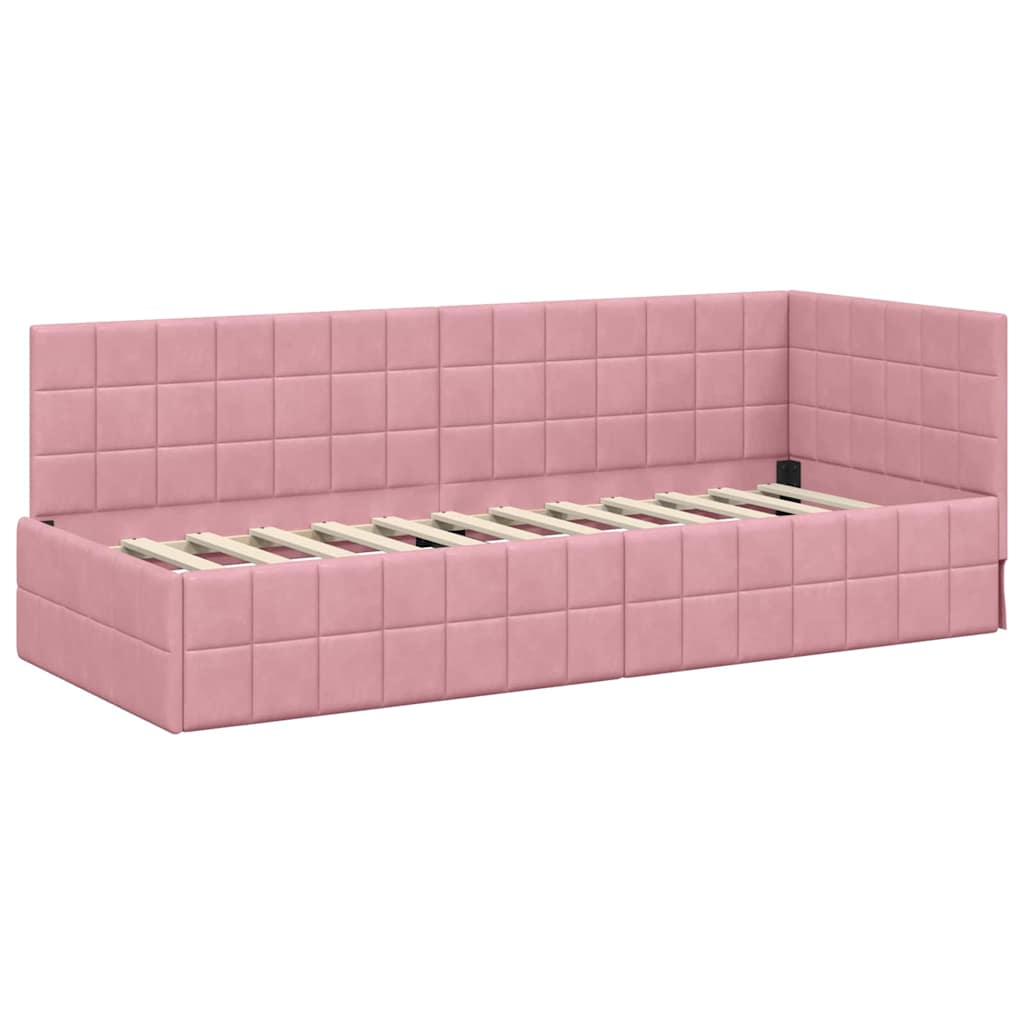 Eckbettgestell mit Kopfteil Rosa 80 cm x 200 cm Samt
