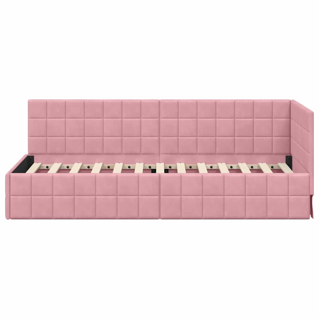 Eckbettgestell mit Kopfteil Rosa 80 cm x 200 cm Samt