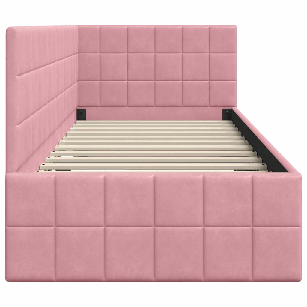 Eckbettgestell mit Kopfteil Rosa 80 cm x 200 cm Samt