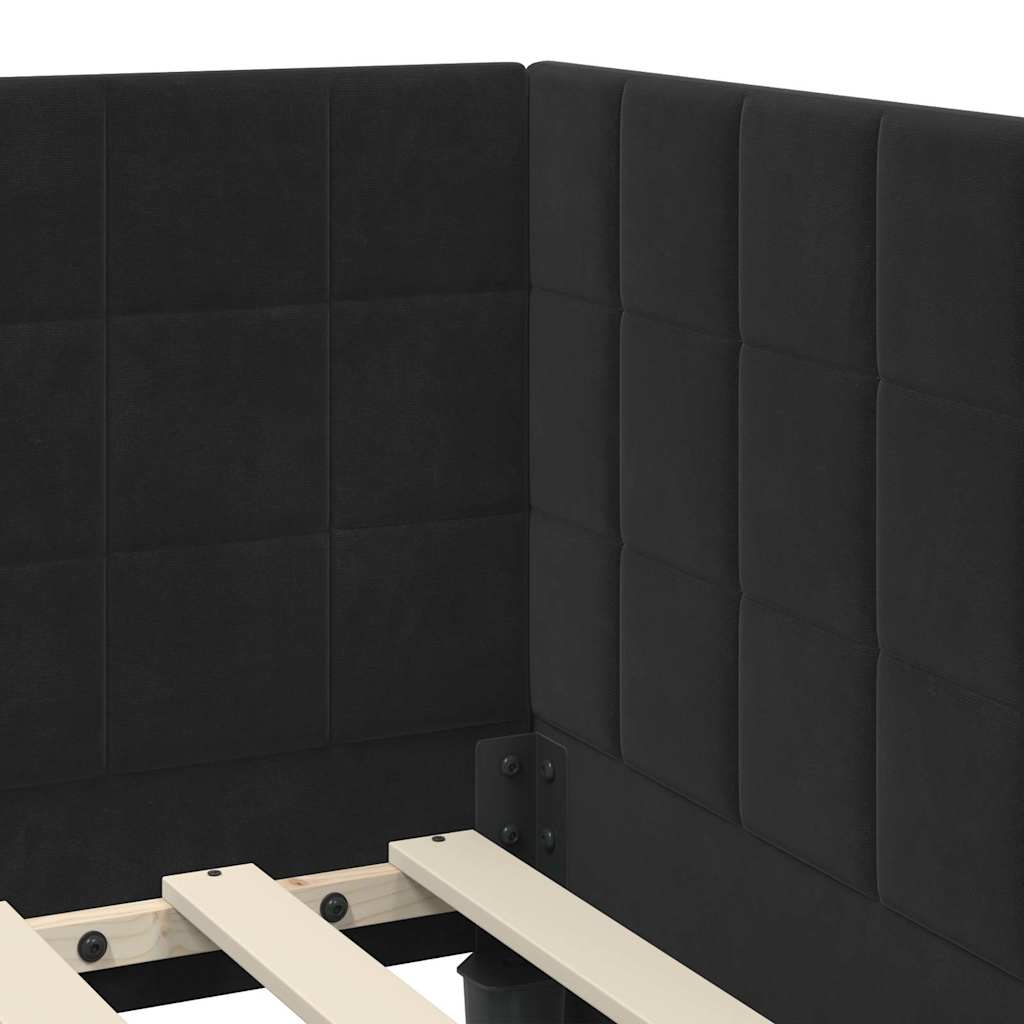 Eckbettgestell mit Kopfteil Schwarz 80 cm x 200 cm Samt