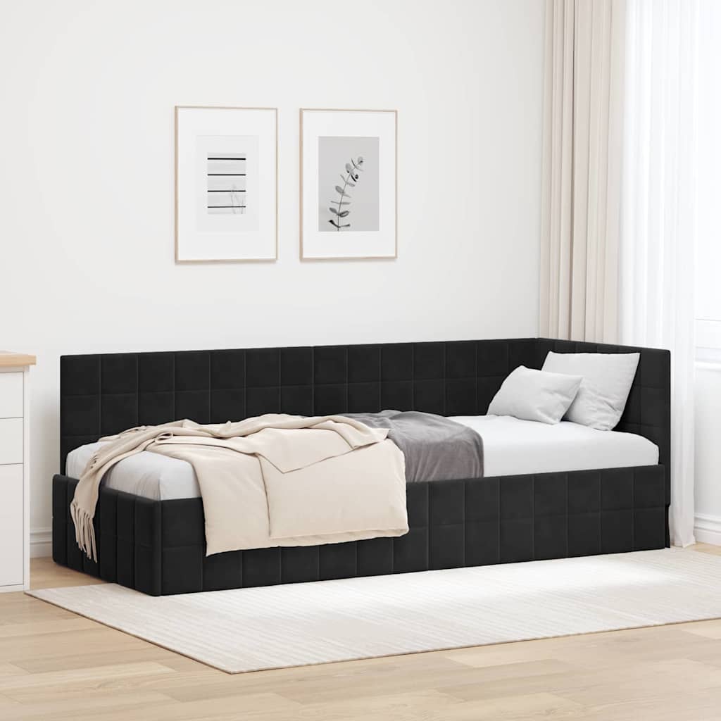 Eckbettgestell mit Kopfteil Schwarz 80 cm x 200 cm Samt