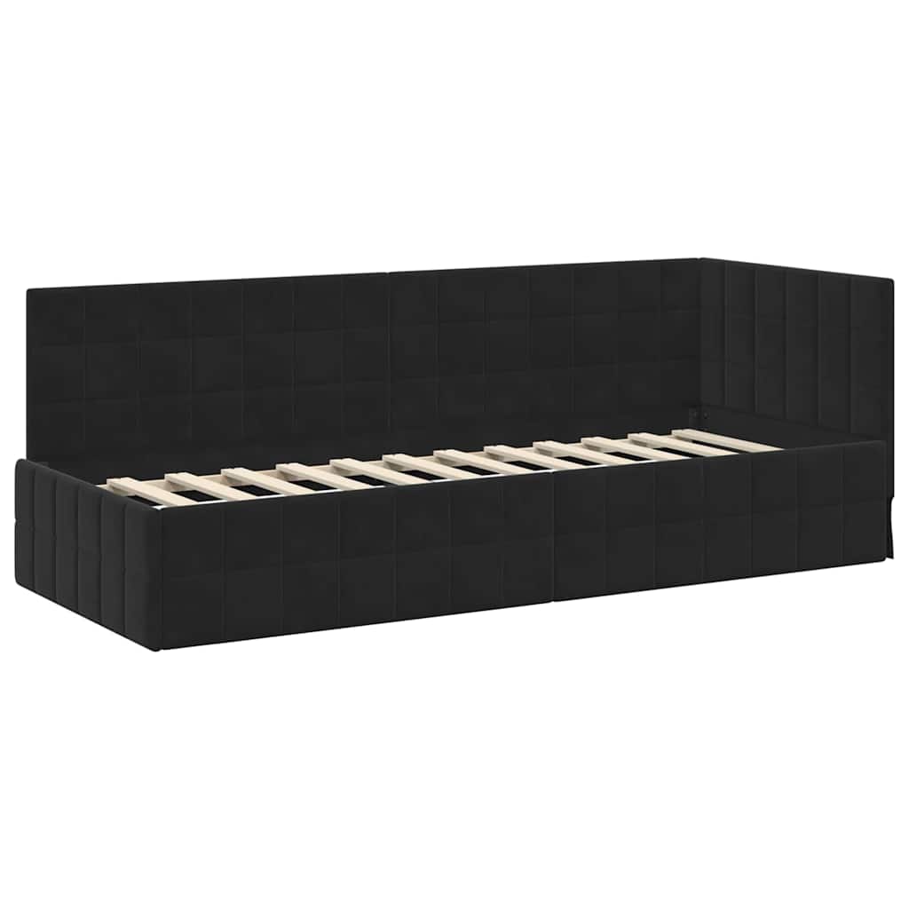Eckbettgestell mit Kopfteil Schwarz 80 cm x 200 cm Samt