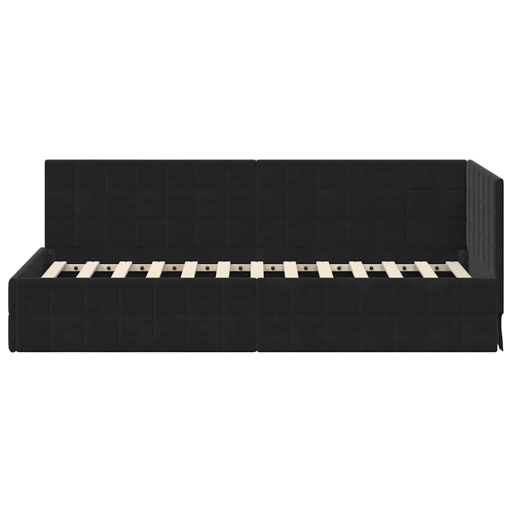 Eckbettgestell mit Kopfteil Schwarz 80 cm x 200 cm Samt
