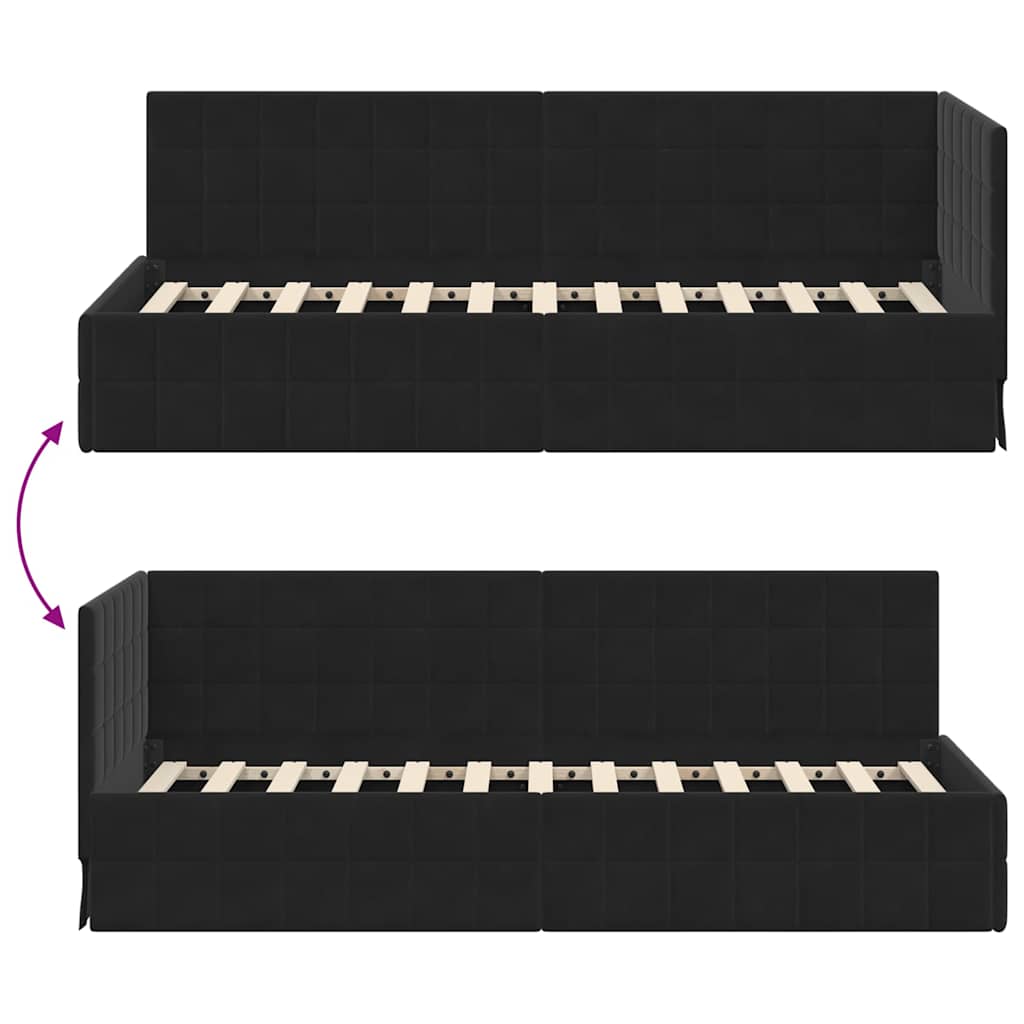 Eckbettgestell mit Kopfteil Schwarz 80 cm x 200 cm Samt