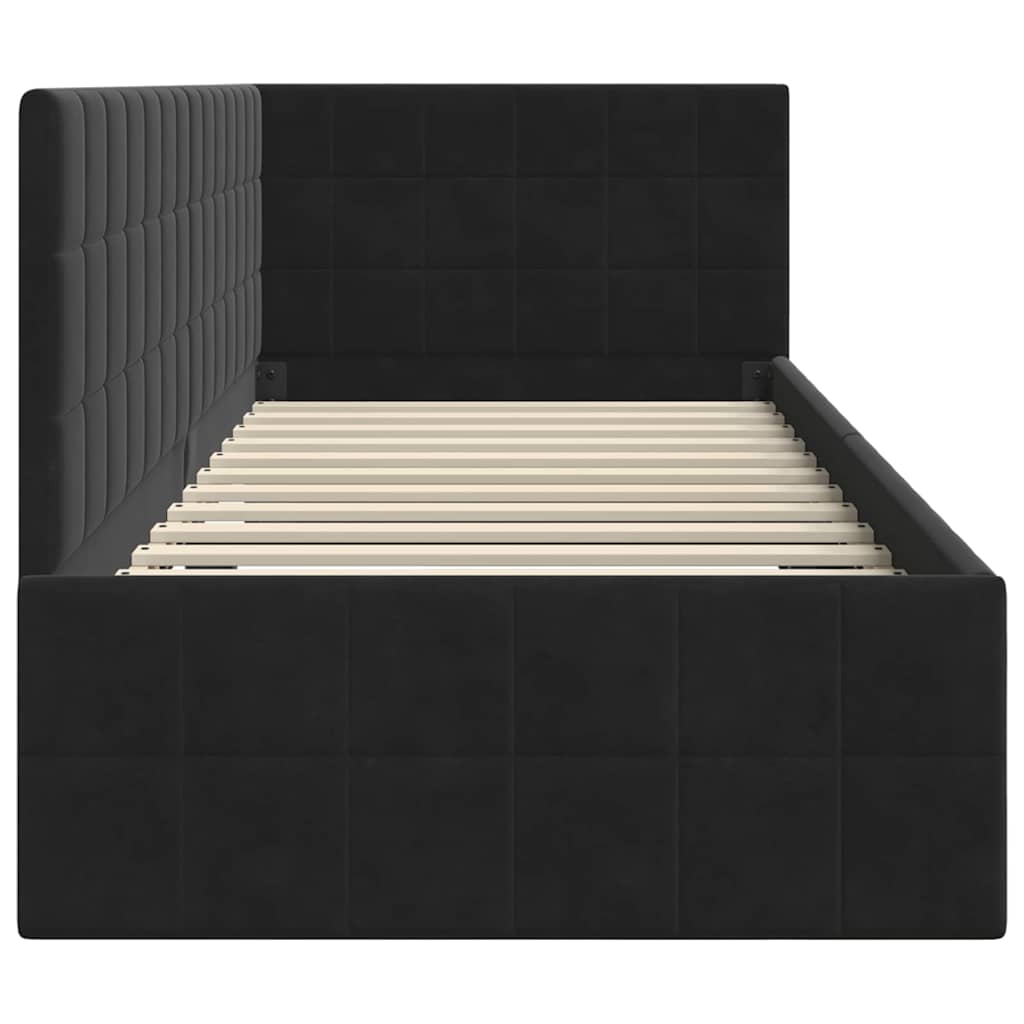 Eckbettgestell mit Kopfteil Schwarz 80 cm x 200 cm Samt