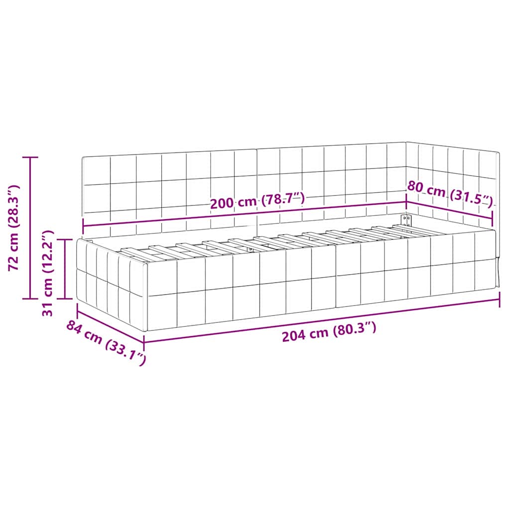 Eckbettgestell mit Kopfteil Schwarz 80 cm x 200 cm Samt