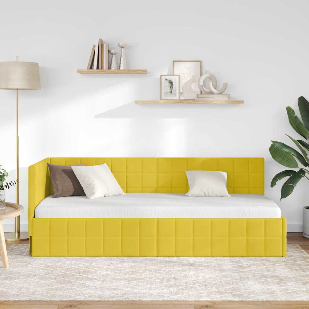 Eckbettgestell mit Kopfteil Gelb 80 cm x 200 cm Samt
