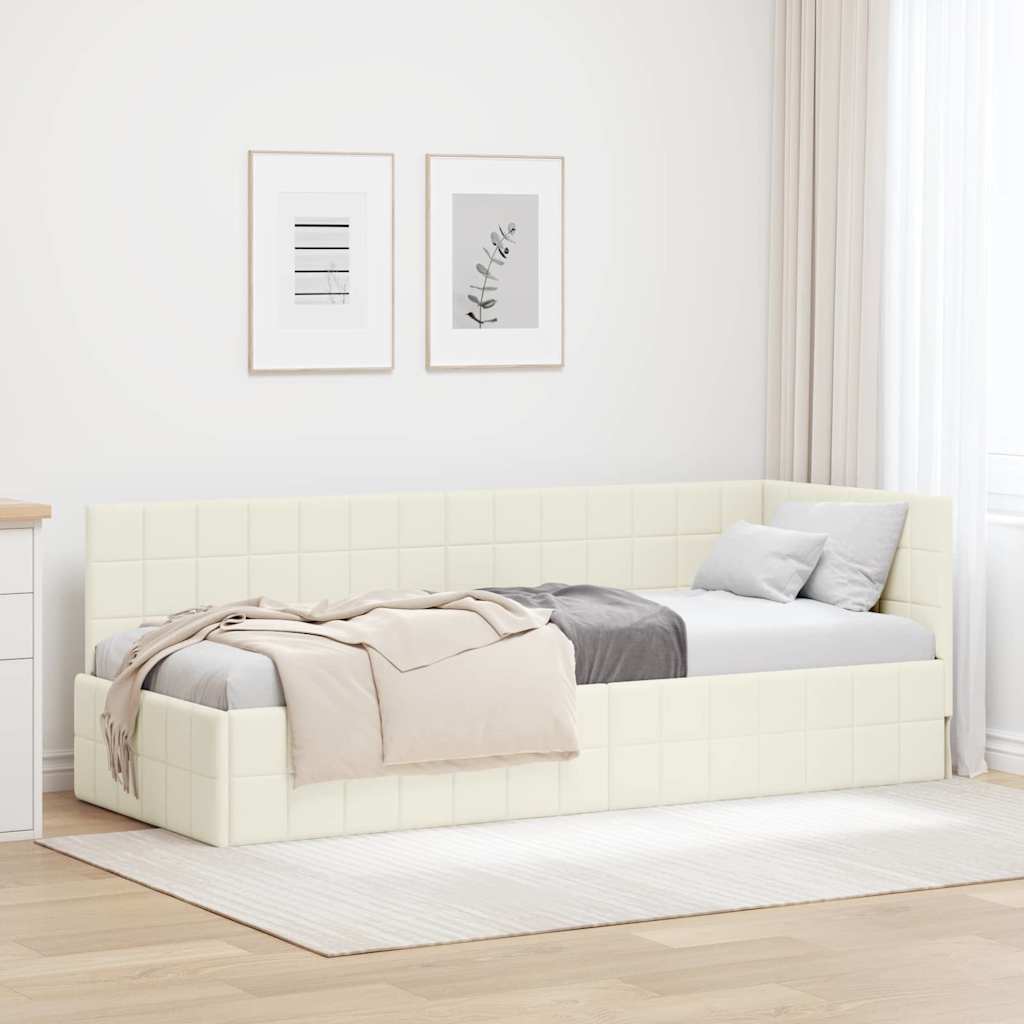 Eckbettgestell mit Kopfteil Creme 80 cm x 200 cm Samt