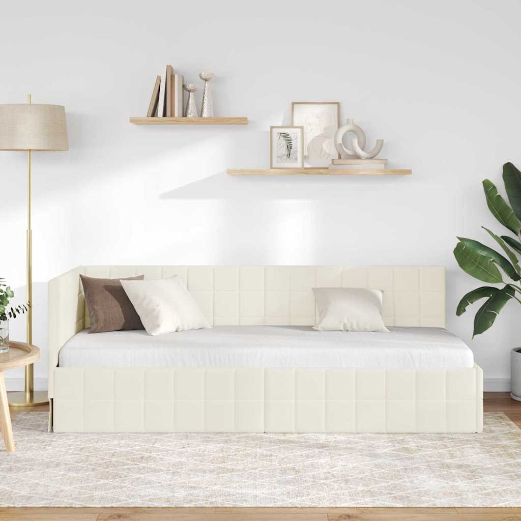 Eckbettgestell mit Kopfteil Creme 80 cm x 200 cm Samt