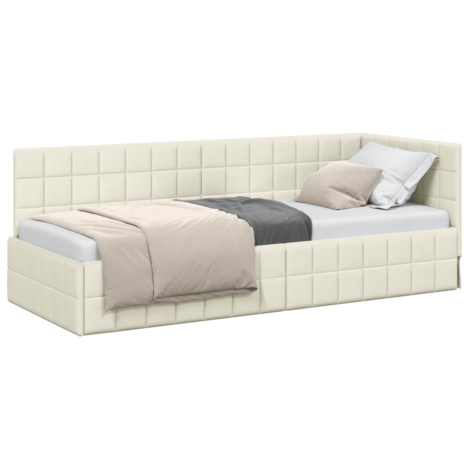 Eckbettgestell mit Kopfteil Creme 80 cm x 200 cm Samt