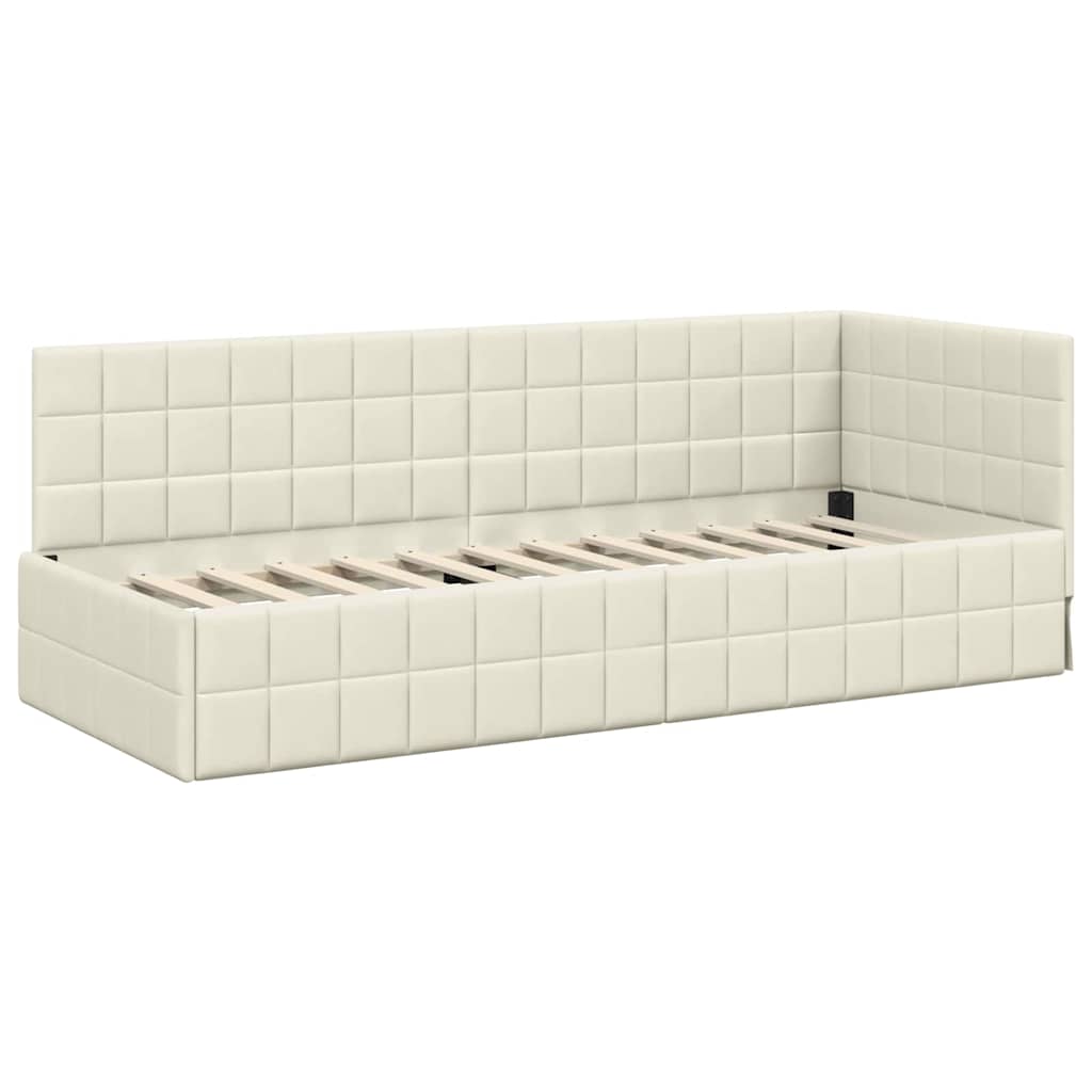 Eckbettgestell mit Kopfteil Creme 80 cm x 200 cm Samt