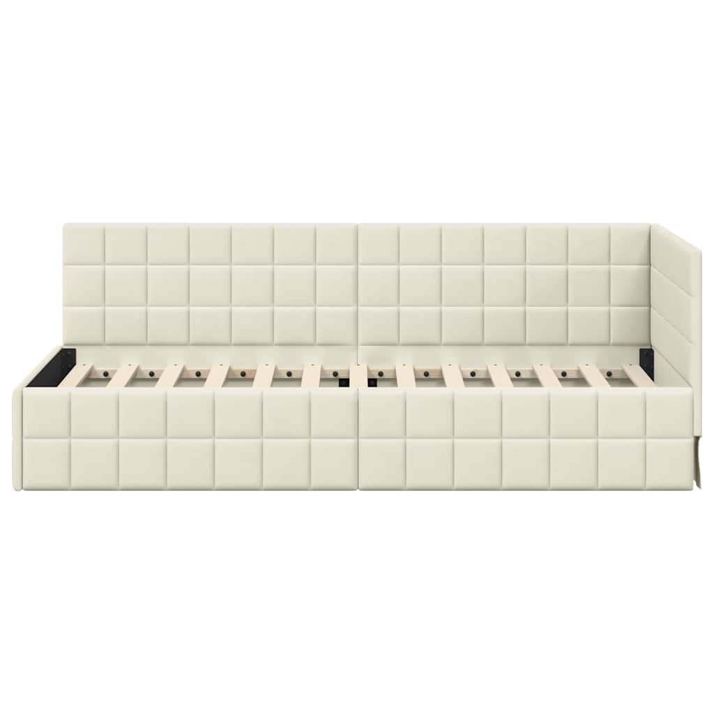 Eckbettgestell mit Kopfteil Creme 80 cm x 200 cm Samt