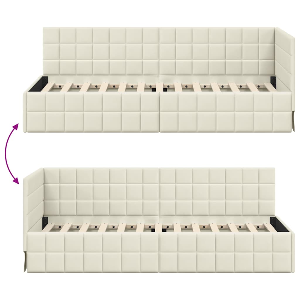 Eckbettgestell mit Kopfteil Creme 80 cm x 200 cm Samt