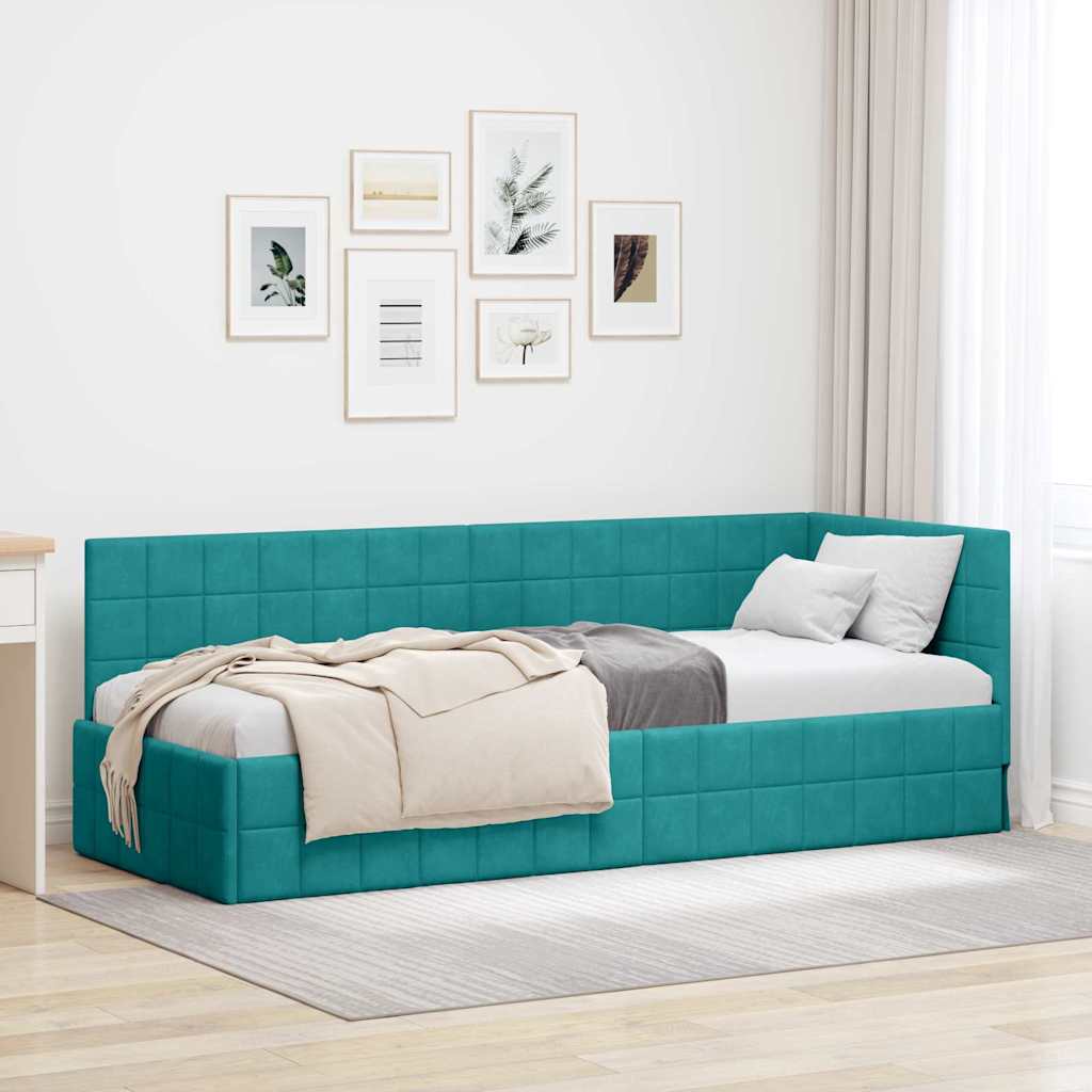 Eckbettgestell mit Kopfteil Türkis 80 cm x 200 cm Samt