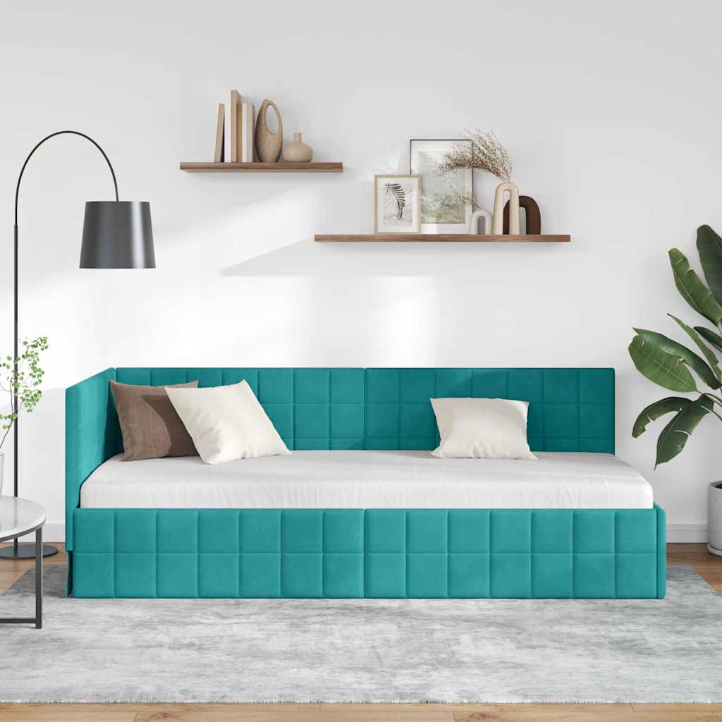 Eckbettgestell mit Kopfteil Türkis 80 cm x 200 cm Samt