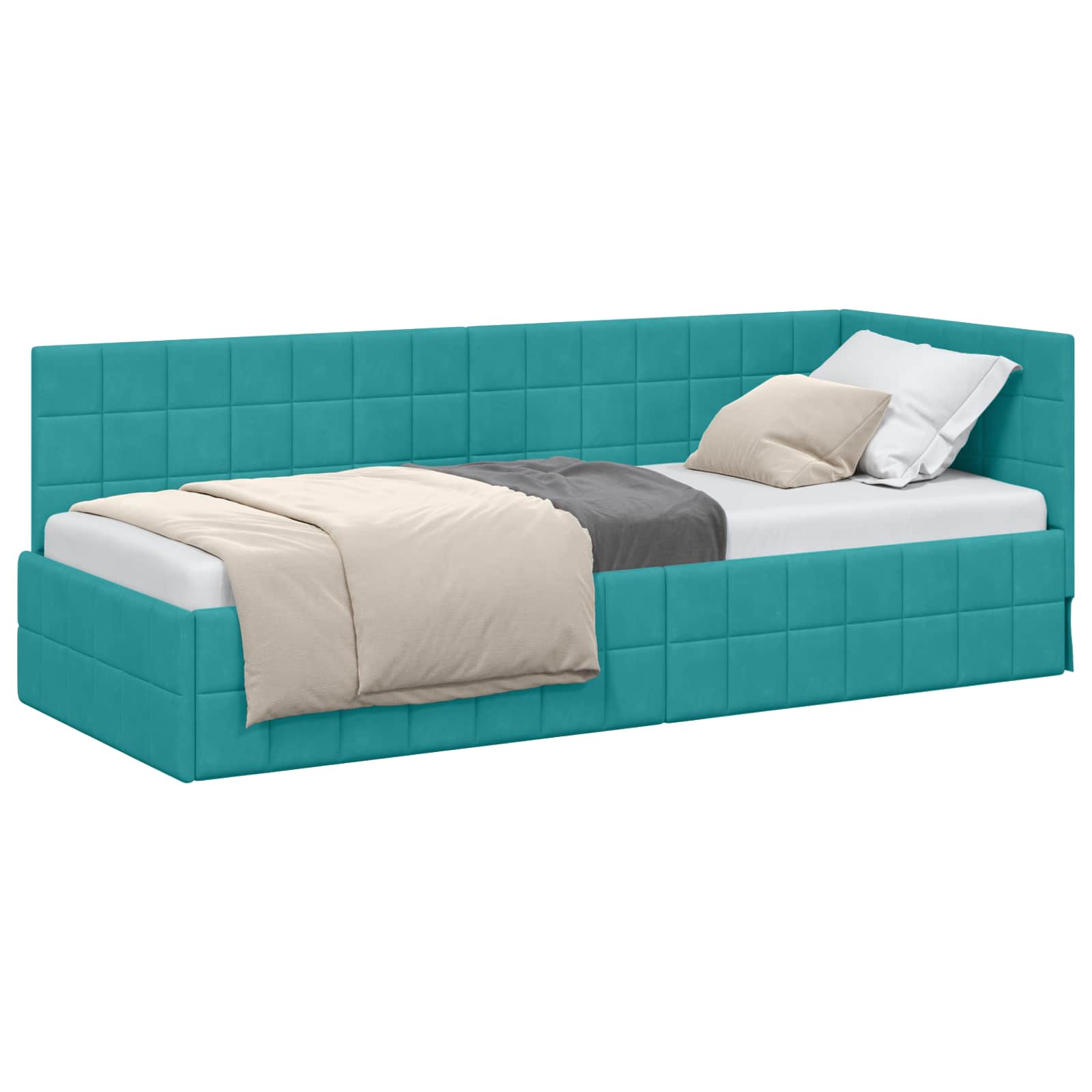 Eckbettgestell mit Kopfteil Türkis 80 cm x 200 cm Samt