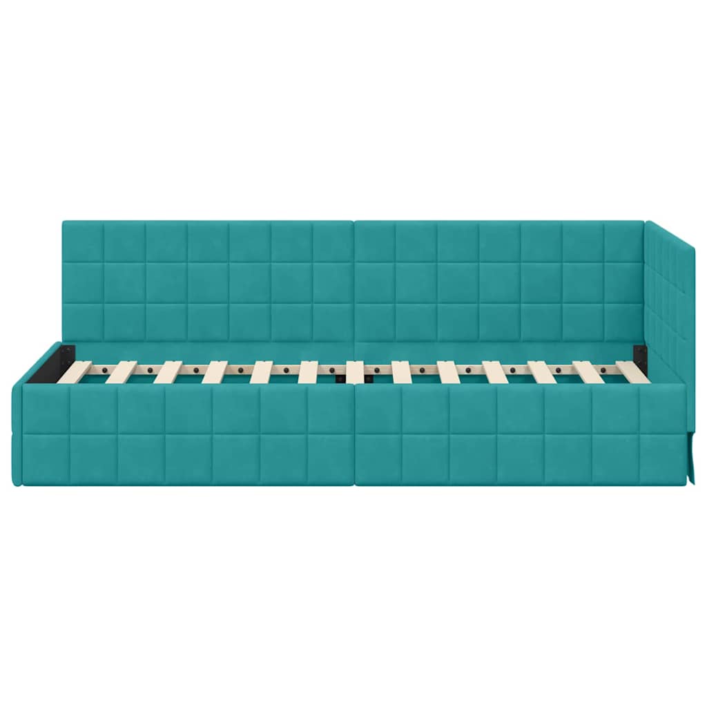 Eckbettgestell mit Kopfteil Türkis 80 cm x 200 cm Samt