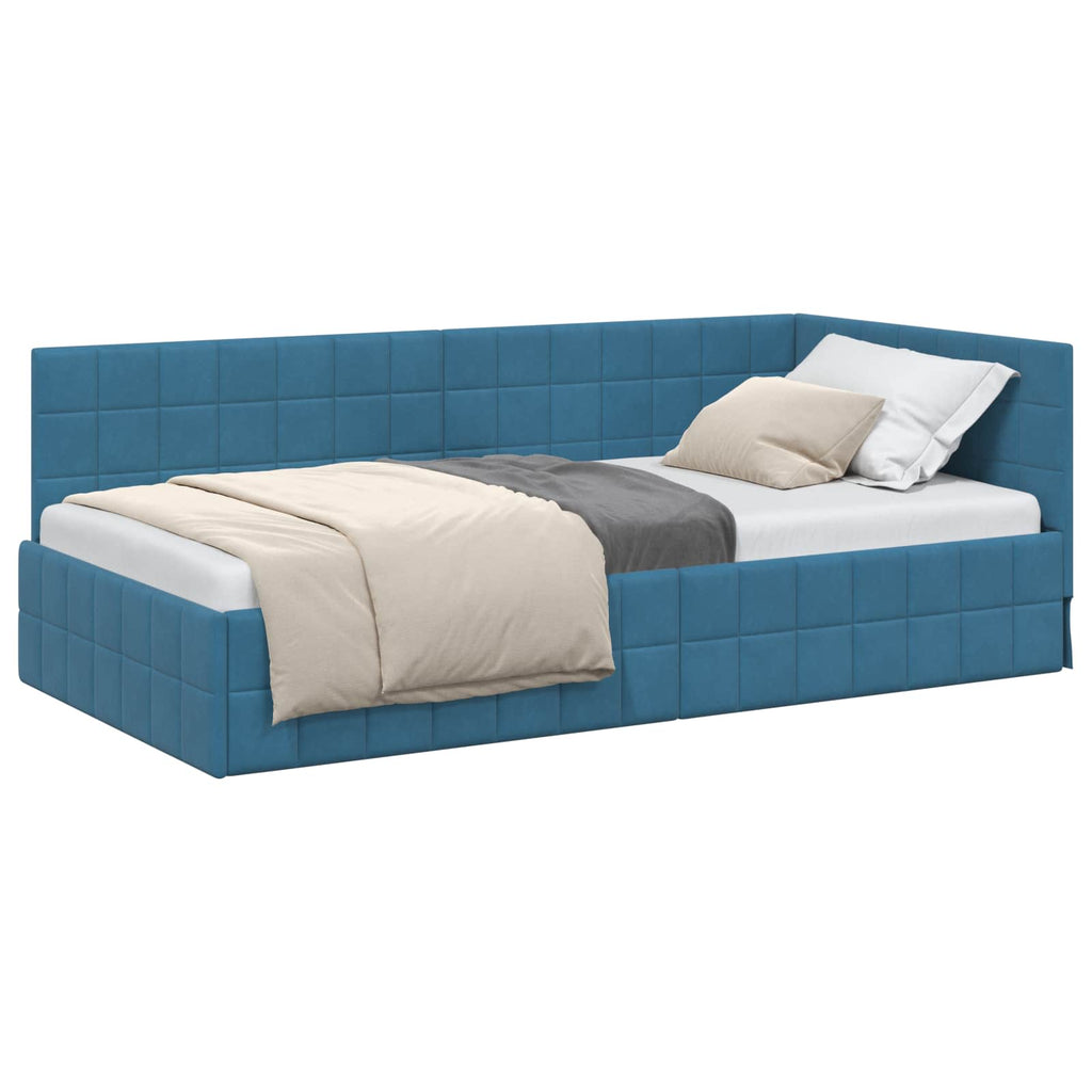 Eckbettgestell mit Kopfteil Blau 90 cm x 190 cm Samt