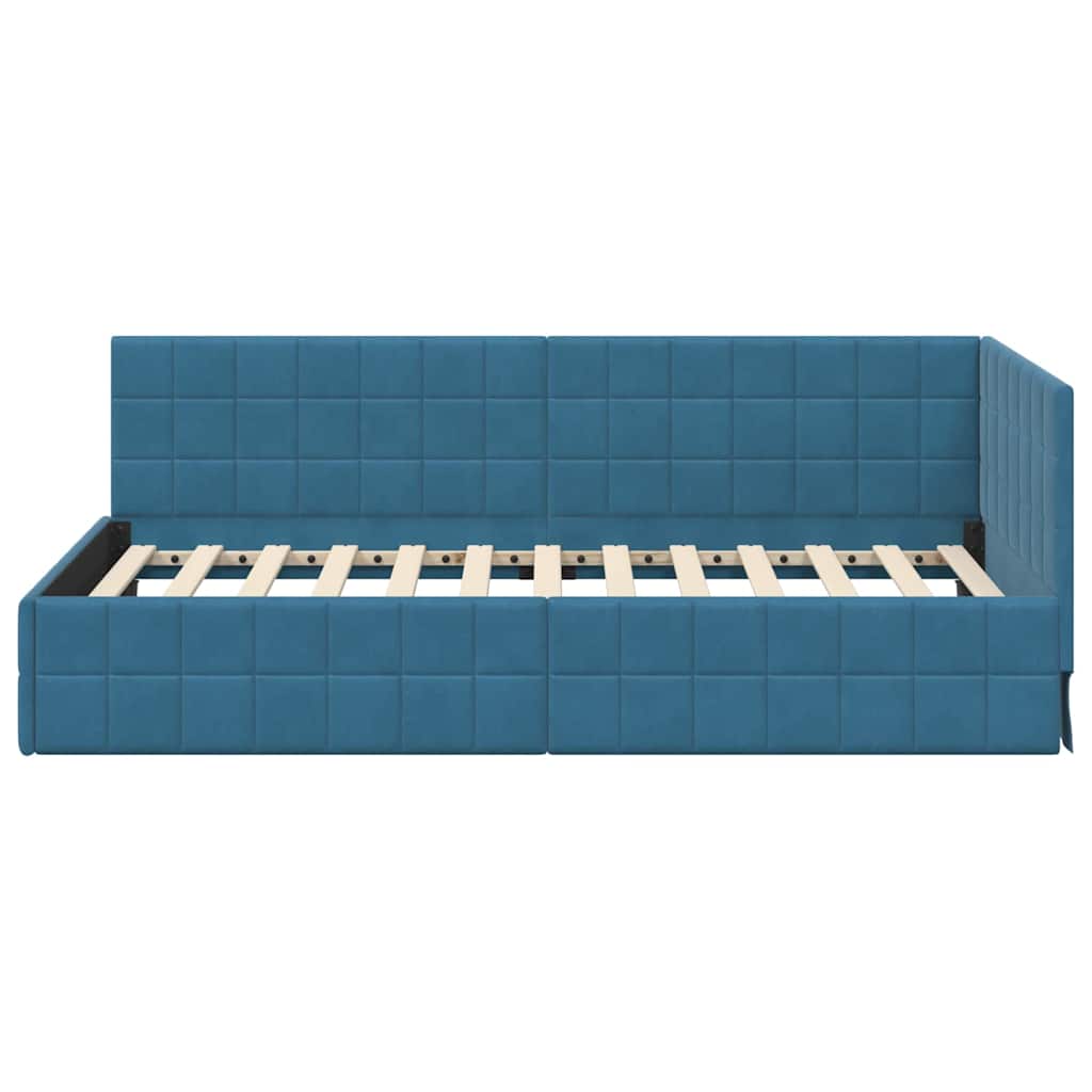Eckbettgestell mit Kopfteil Blau 90 cm x 190 cm Samt